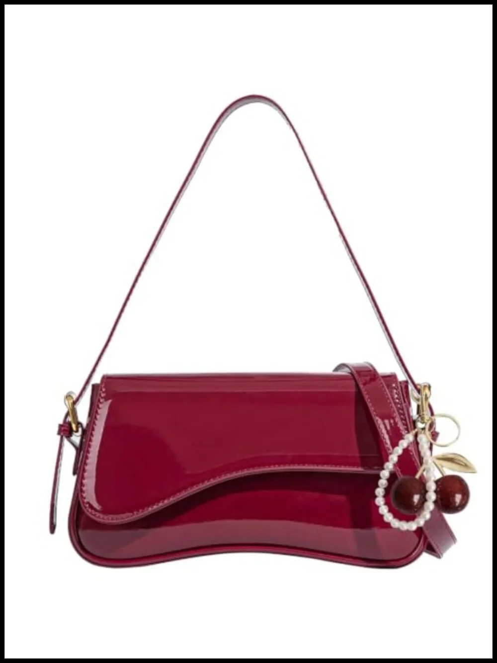 Women's Hobo Crossbody Bag with Cherry Charm Pendant Y2K Faux Leather Purse